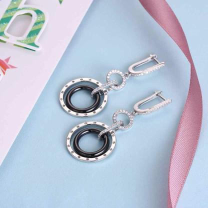 925 Sterling Silver Black Ceramic Round Drop Earring, Fashion Jewelry Gift for Women, Perfect Gift for Her - Personalized Jewel
