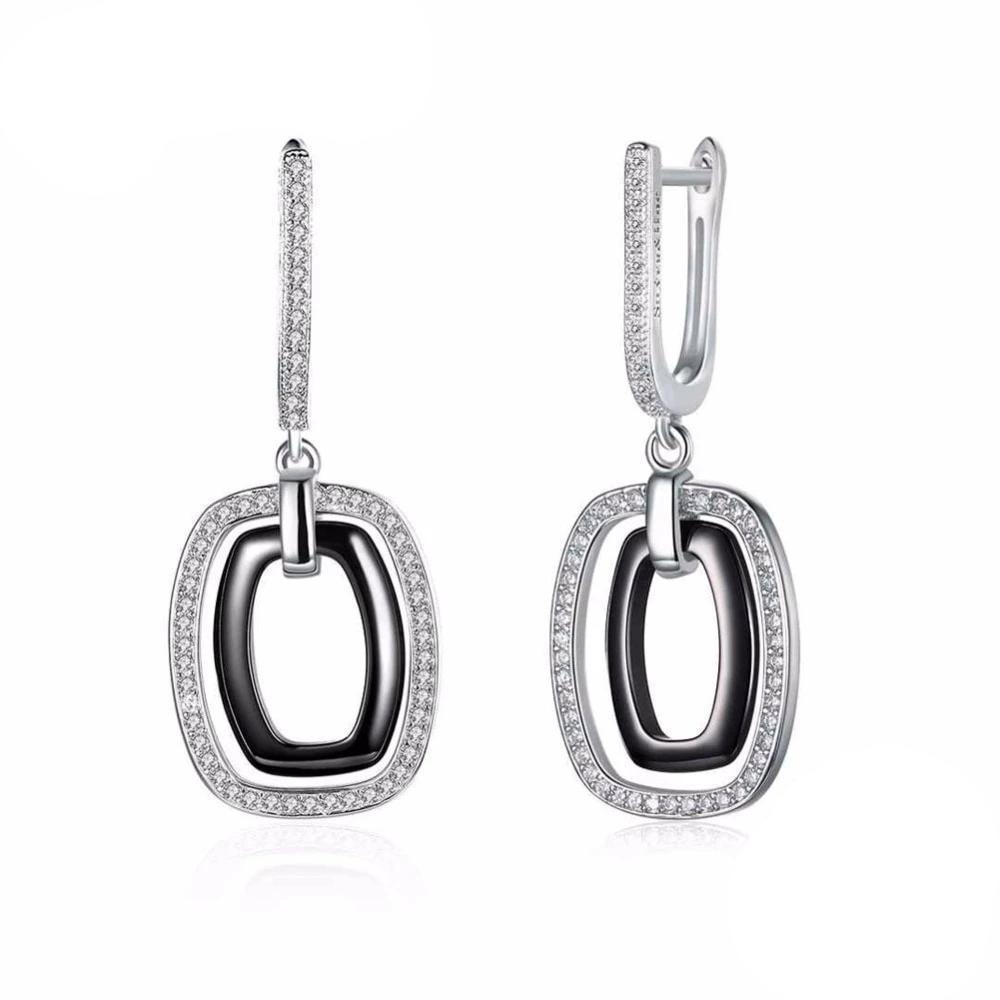 925 Sterling Silver Black Rectangular Drop Earring, Vintage Fashion Jewelry for Women, Gift for Her - Personalized Jewel