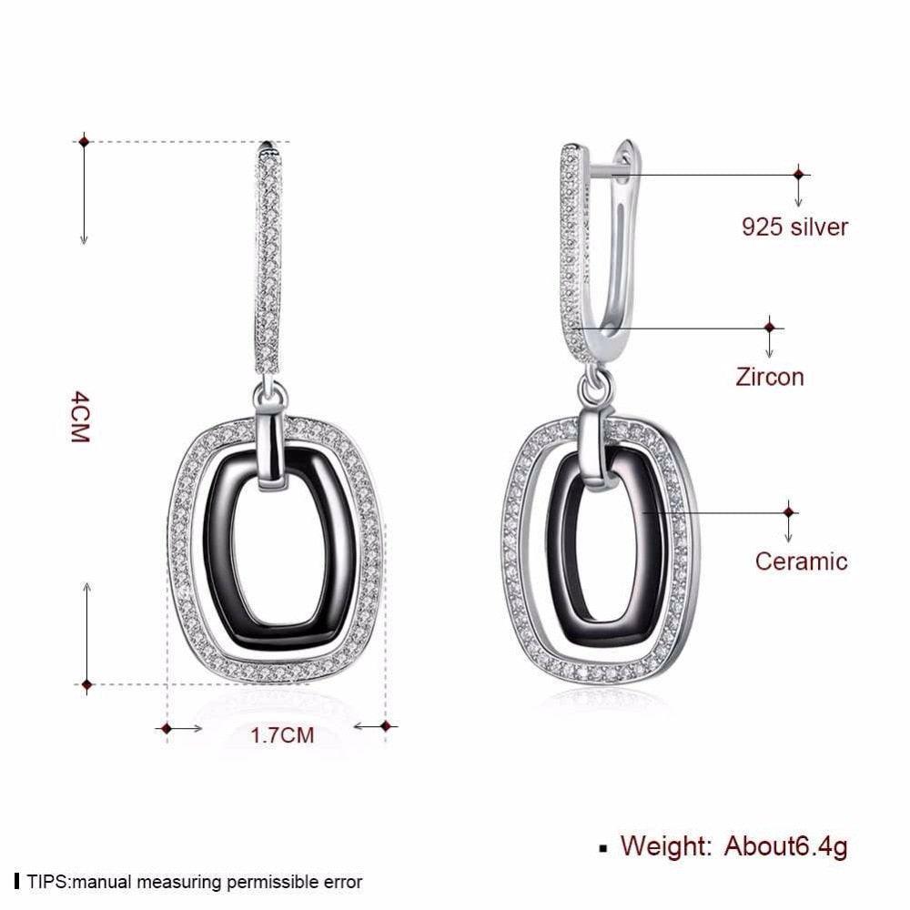 925 Sterling Silver Black Rectangular Drop Earring, Vintage Fashion Jewelry for Women, Gift for Her - Personalized Jewel