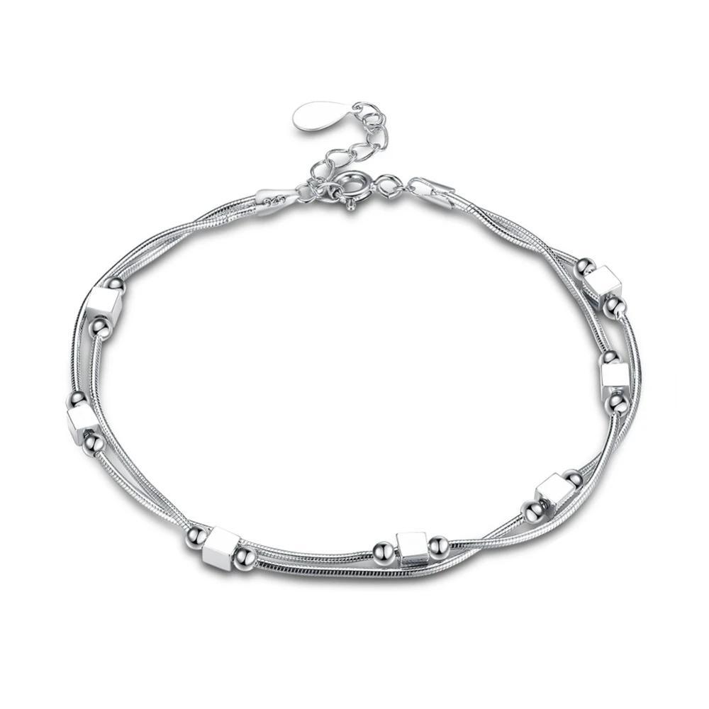 925 Sterling Silver Bracelet 2018 Square Silver-Color For Women Trendy Mother's Day Gift jewelry - Personalized Jewel