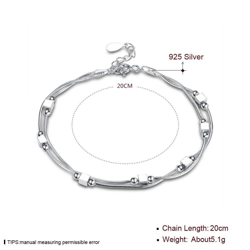 925 Sterling Silver Bracelet 2018 Square Silver-Color For Women Trendy Mother's Day Gift jewelry - Personalized Jewel