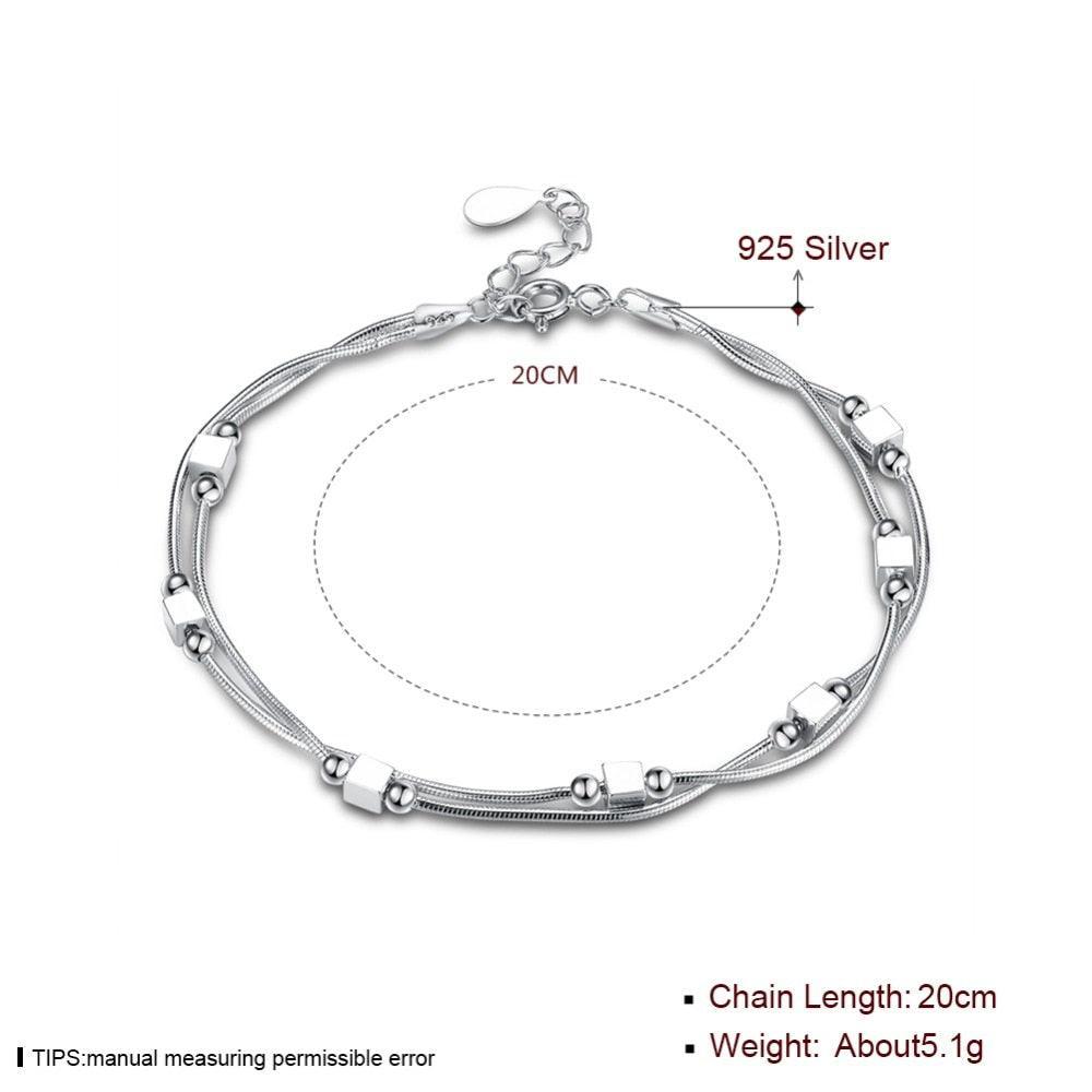 925 Sterling Silver Bracelet 2018 Square Silver-Color For Women Trendy Mother's Day Gift jewelry - Personalized Jewel