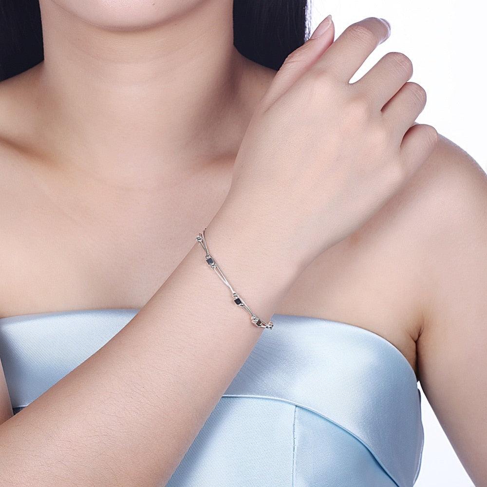 925 Sterling Silver Bracelet 2018 Square Silver-Color For Women Trendy Mother's Day Gift jewelry - Personalized Jewel
