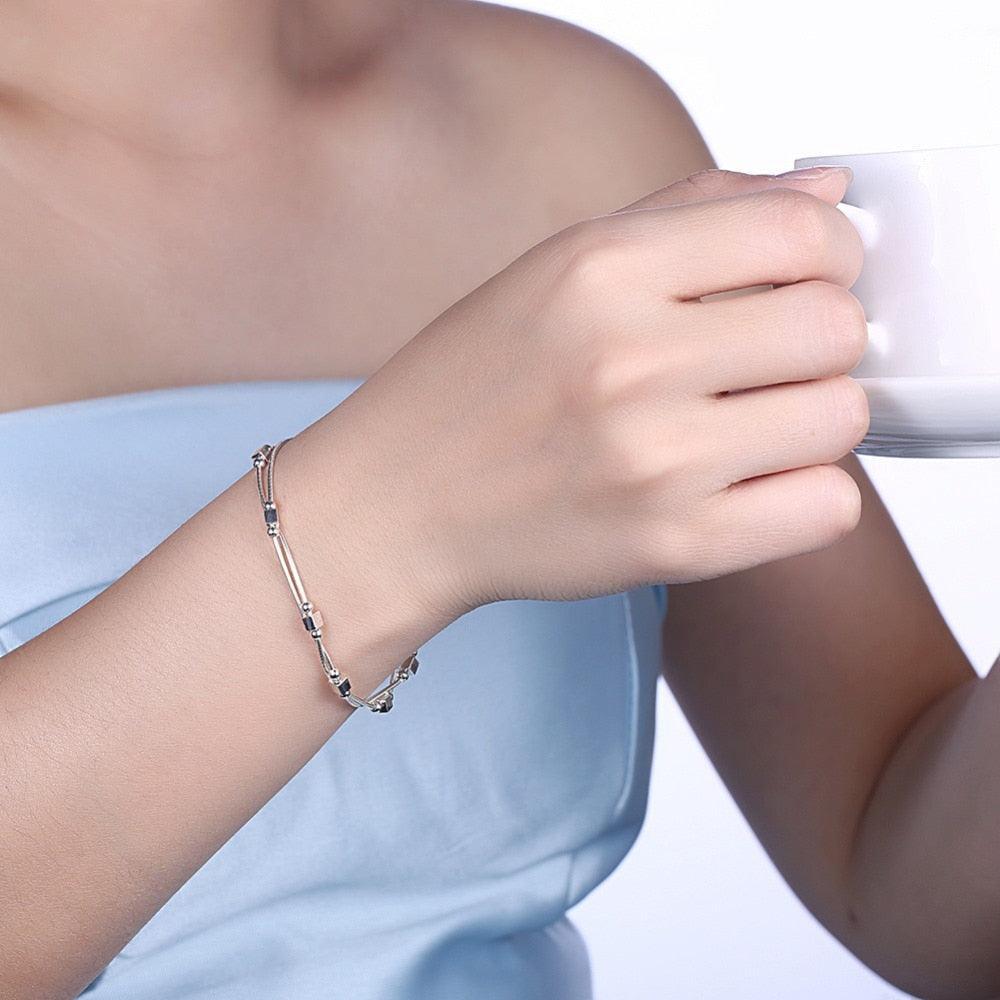 925 Sterling Silver Bracelet 2018 Square Silver-Color For Women Trendy Mother's Day Gift jewelry - Personalized Jewel