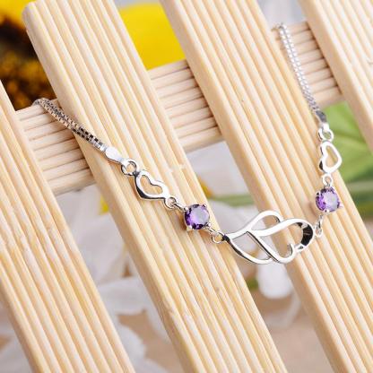 925 Sterling Silver Bracelets For Women Fashion Party Jewely Purple Cubic Zircionia Bracelets & Bangles Gift - Personalized Jewel