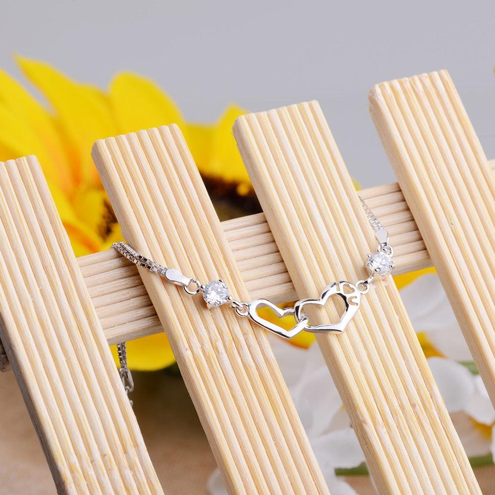 925 Sterling Silver Bracelets For Women Heart to Heart Jewely Cubic Zircionia Bracelets & Bangles Gift - Personalized Jewel