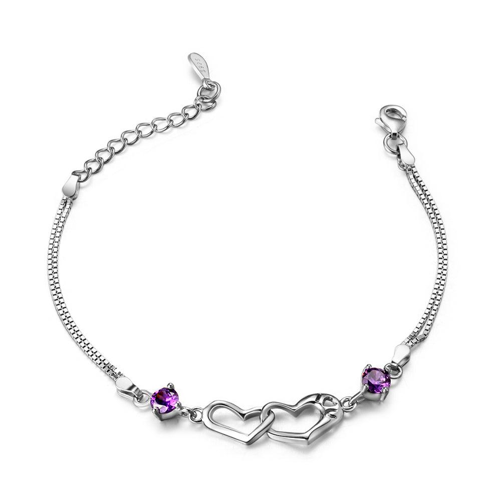 925 Sterling Silver Bracelets For Women Heart to Heart Jewely Cubic Zircionia Bracelets & Bangles Gift - Personalized Jewel