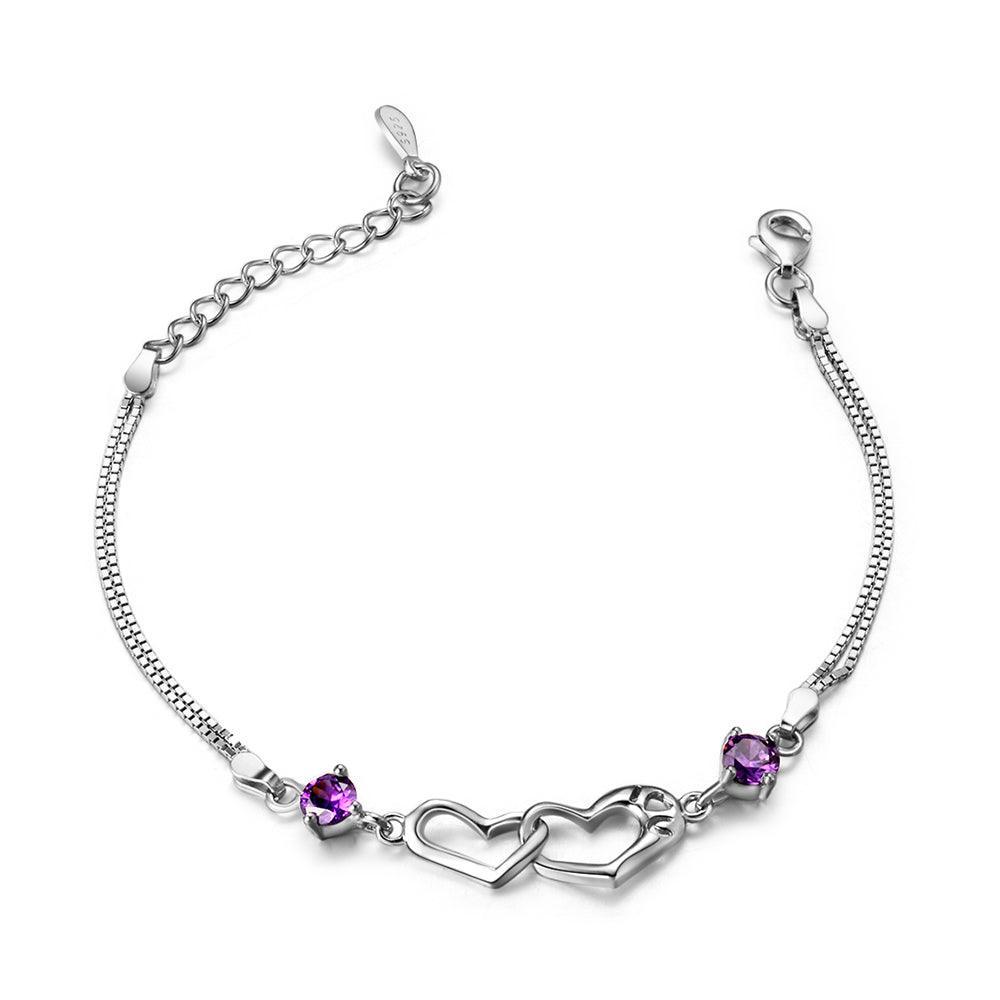 925 Sterling Silver Bracelets For Women Heart to Heart Jewely Cubic Zircionia Bracelets & Bangles Gift - Personalized Jewel