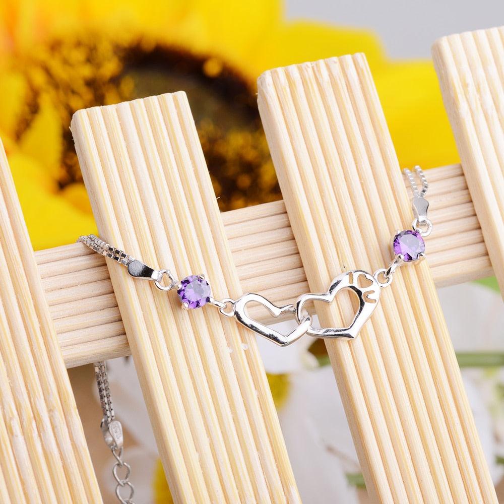 925 Sterling Silver Bracelets For Women Heart to Heart Jewely Cubic Zircionia Bracelets & Bangles Gift - Personalized Jewel