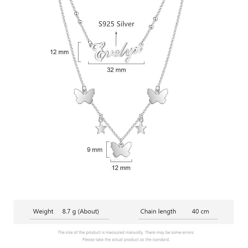 925 Sterling Silver Butterfly Necklace with Customized Nameplate for Women - Personalized Jewel