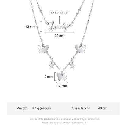 925 Sterling Silver Butterfly Necklace with Customized Nameplate for Women - Personalized Jewel