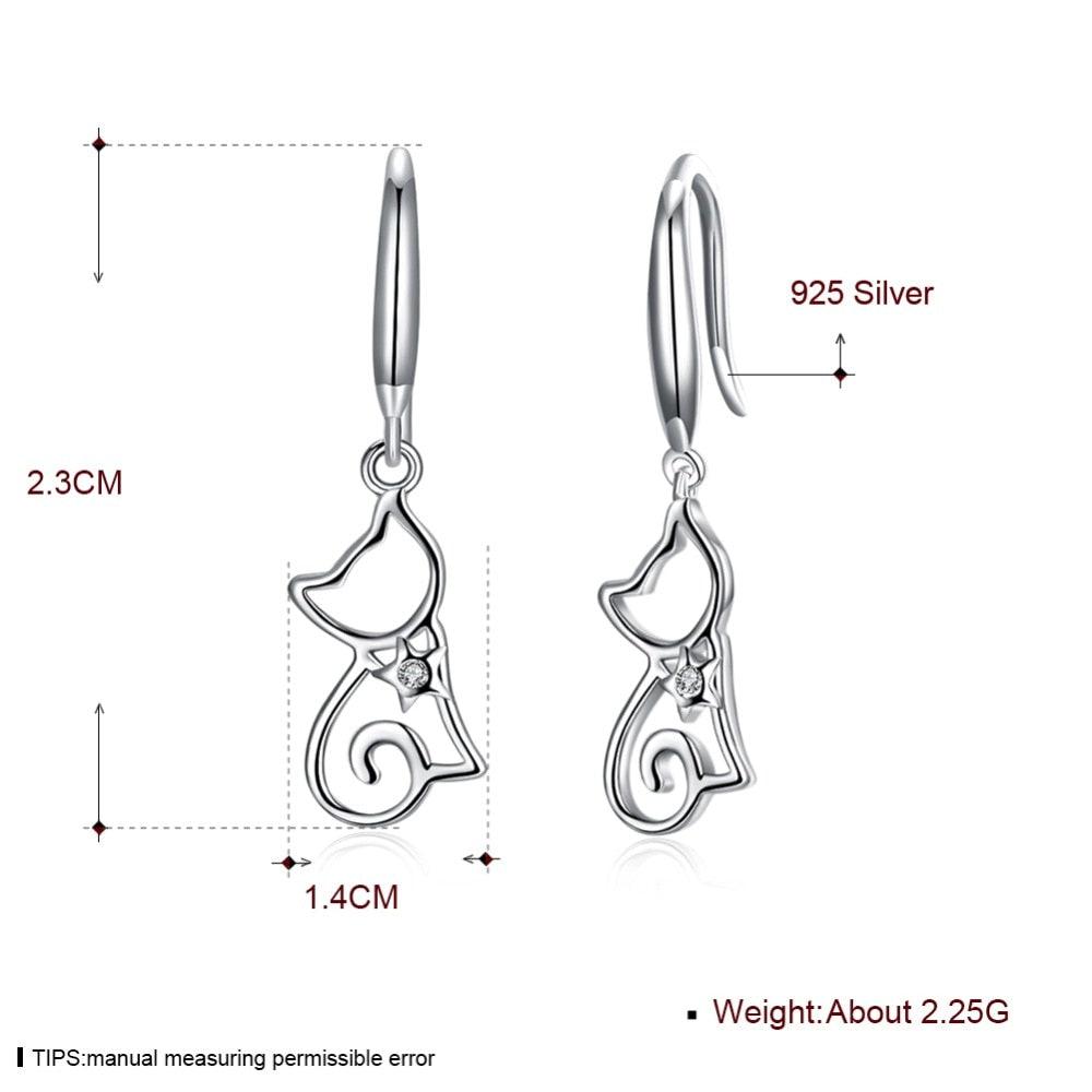 925 Sterling Silver Cat Drop Earrings - Personalized Jewel