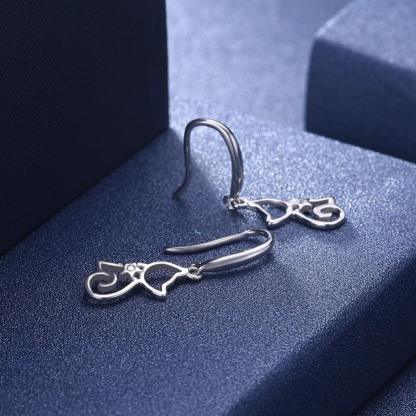 925 Sterling Silver Cat Drop Earrings - Personalized Jewel