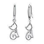 925 Sterling Silver Cat Drop Earrings-Personalized Jewels