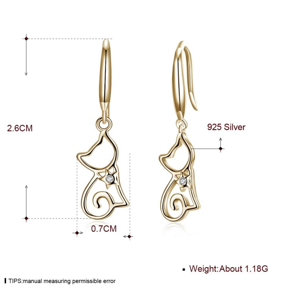 925 Sterling Silver Cat Drop Earrings - Personalized Jewel