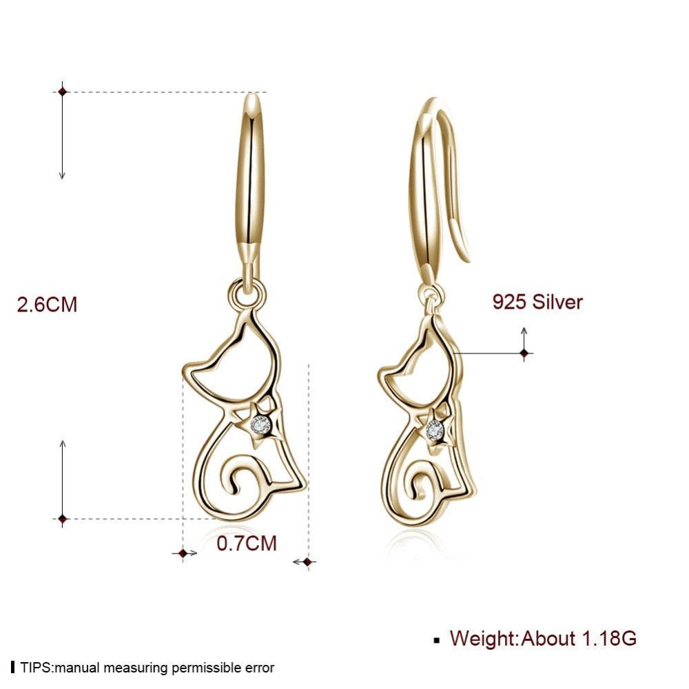 925 Sterling Silver Cat Drop Earrings-Personalized Jewels