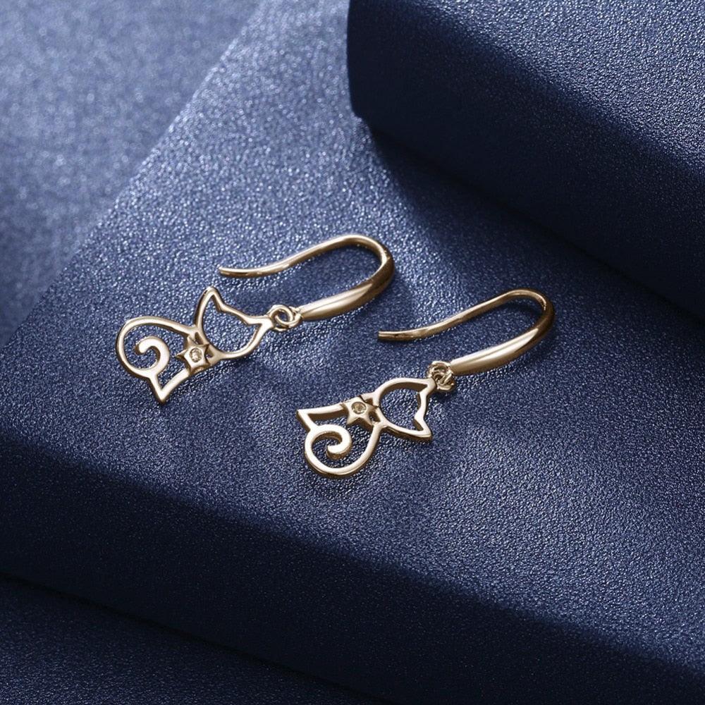 925 Sterling Silver Cat Drop Earrings - Personalized Jewel
