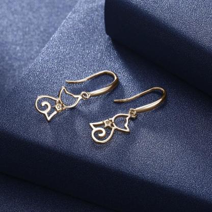 925 Sterling Silver Cat Drop Earrings - Personalized Jewel
