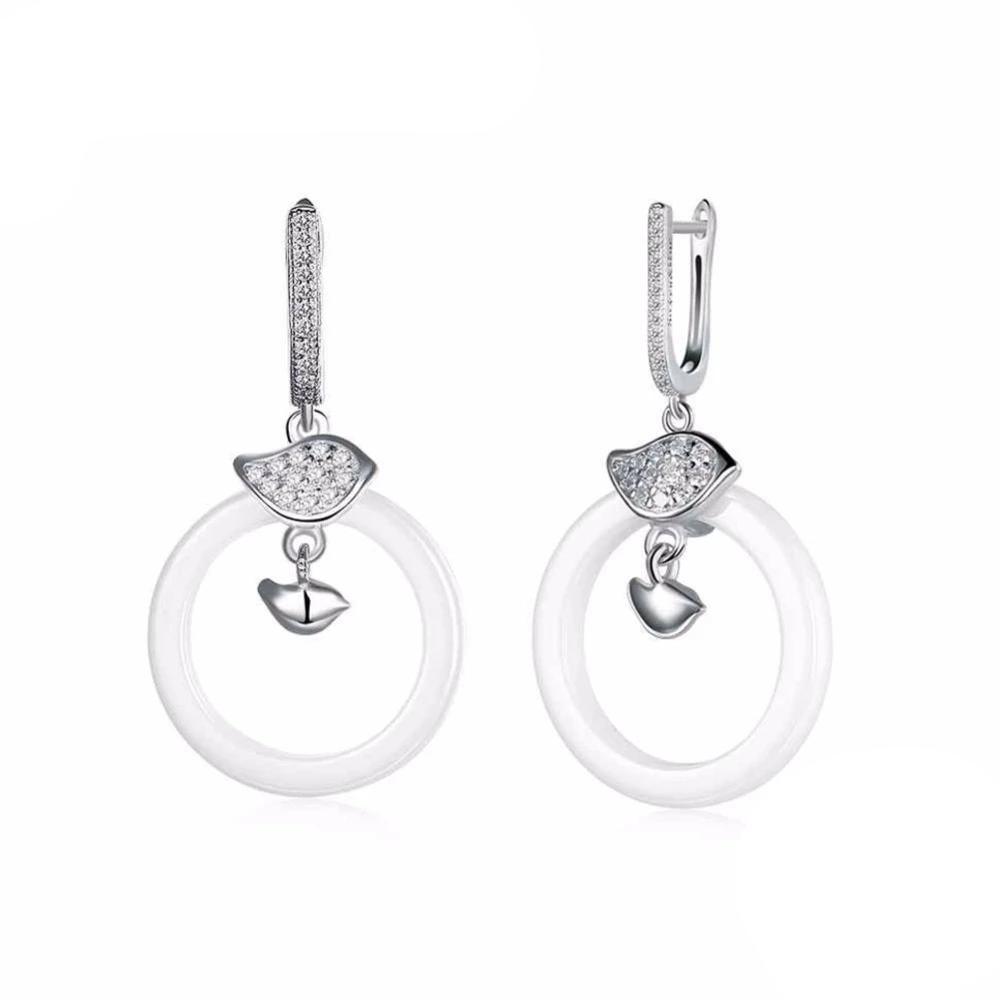 925 Sterling Silver Ceramic Round Drop Earring, Vintage Style Dangle Jewelry for Women-Personalized Jewels
