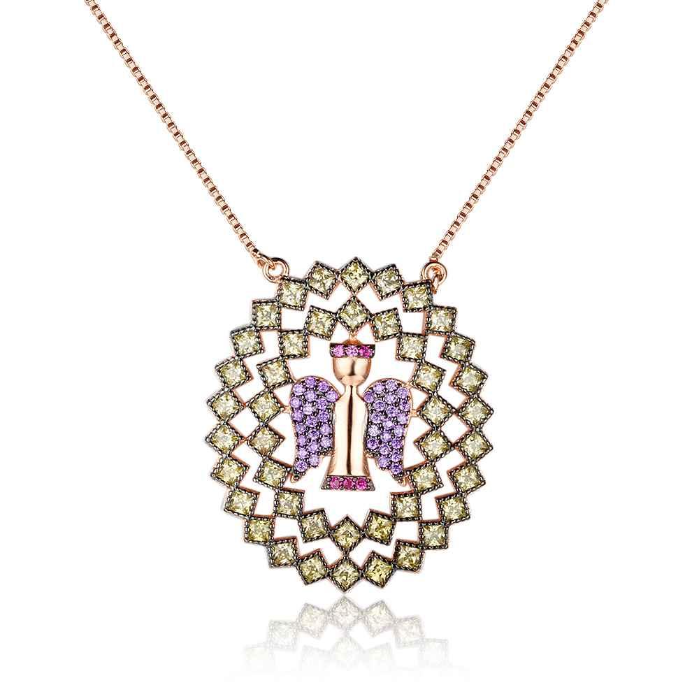 925 Sterling Silver Classic Choker Angel Pattern CZ Pendant Necklaces, Classic Choker Charming Gift for Women - Personalized Jewel