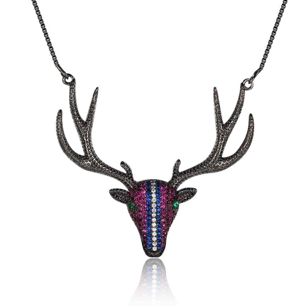 925 Sterling Silver Classic Cubic Zirconia Deer Pendant Choker Necklaces, Gift for Women - Personalized Jewel