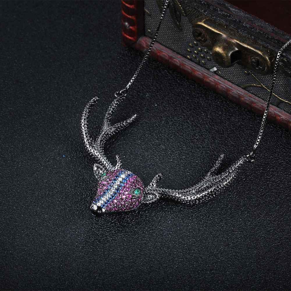 925 Sterling Silver Classic Cubic Zirconia Deer Pendant Choker Necklaces, Gift for Women - Personalized Jewel