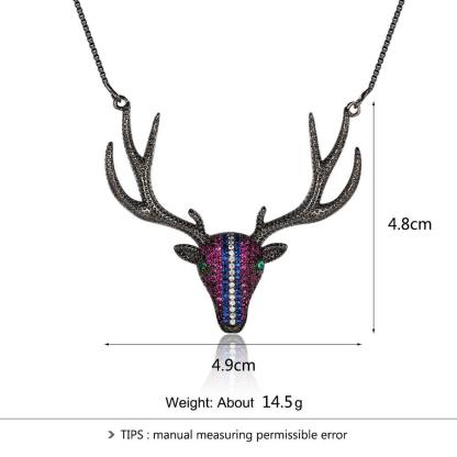 925 Sterling Silver Classic Cubic Zirconia Deer Pendant Choker Necklaces, Gift for Women - Personalized Jewel