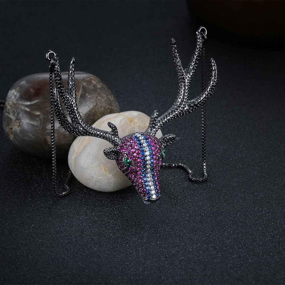 925 Sterling Silver Classic Cubic Zirconia Deer Pendant Choker Necklaces, Gift for Women - Personalized Jewel