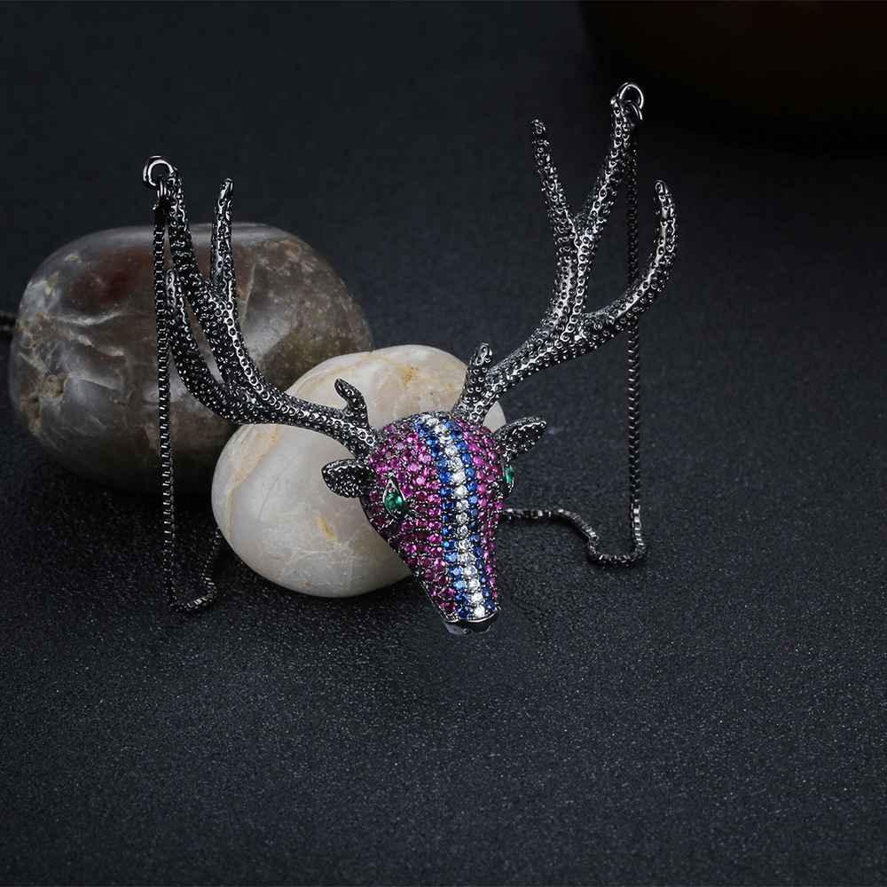 925 Sterling Silver Classic Cubic Zirconia Deer Pendant Choker Necklaces, Gift for Women - Personalized Jewel