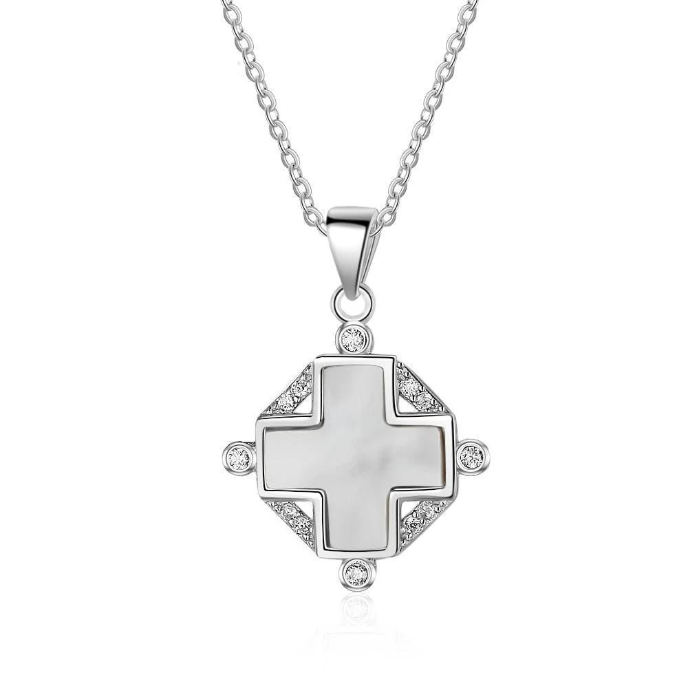 925 Sterling Silver Cross Pendant Necklace for Women- Pearl Oysters Cross Pendant with Cubic Zirconia Stones - Personalized Jewel