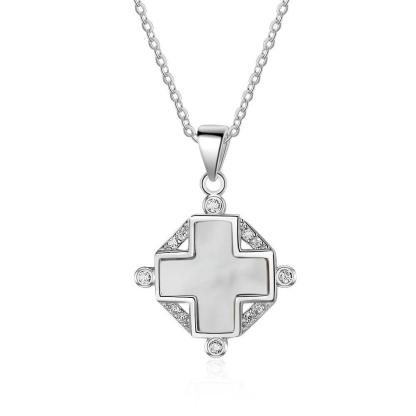 925 Sterling Silver Cross Pendant Necklace for Women- Pearl Oysters Cross Pendant with Cubic Zirconia Stones - Personalized Jewel