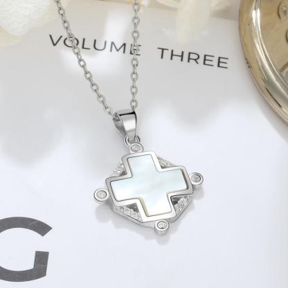 925 Sterling Silver Cross Pendant Necklace for Women- Pearl Oysters Cross Pendant with Cubic Zirconia Stones - Personalized Jewel