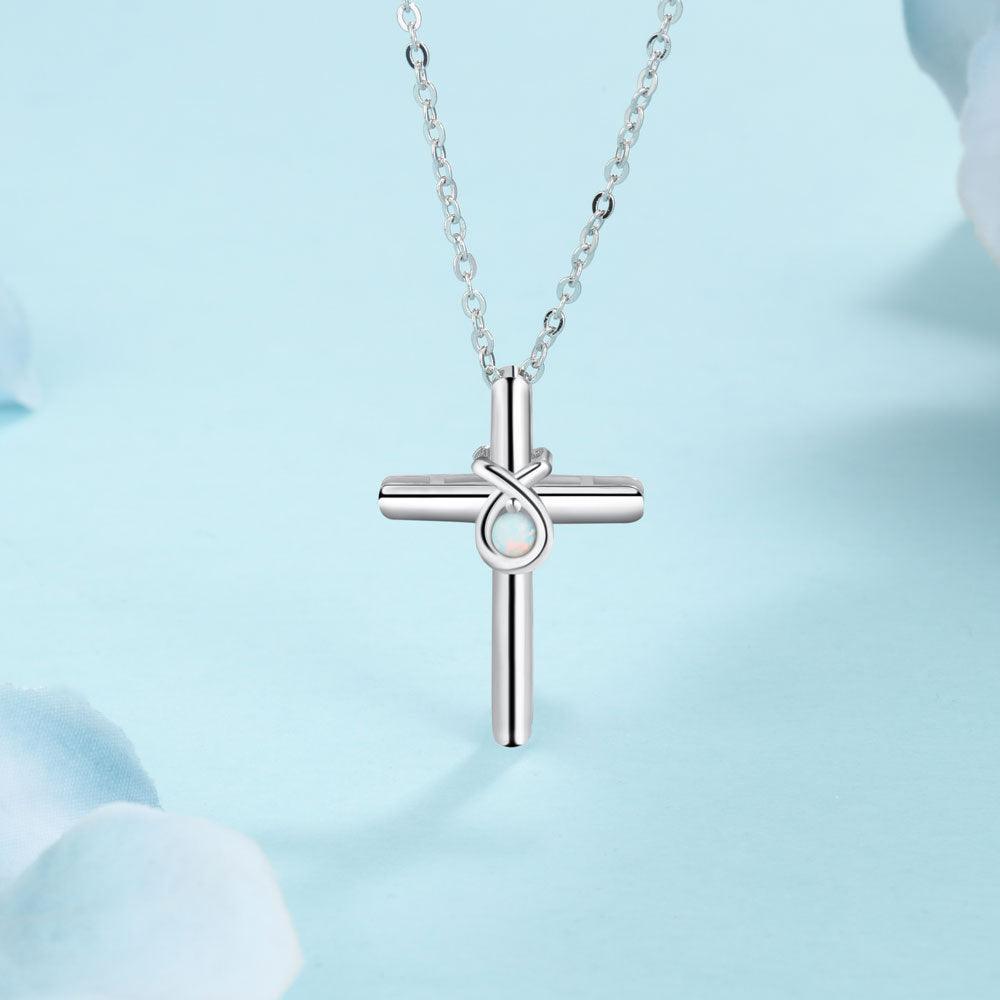 925 Sterling Silver Cross Shape with White Opal Stone Pendant Necklaces for Women - Personalized Jewel