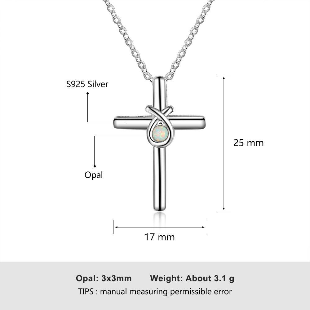 925 Sterling Silver Cross Shape with White Opal Stone Pendant Necklaces for Women - Personalized Jewel