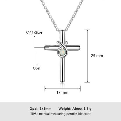 925 Sterling Silver Cross Shape with White Opal Stone Pendant Necklaces for Women - Personalized Jewel