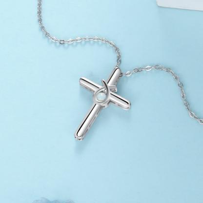 925 Sterling Silver Cross Shape with White Opal Stone Pendant Necklaces for Women - Personalized Jewel