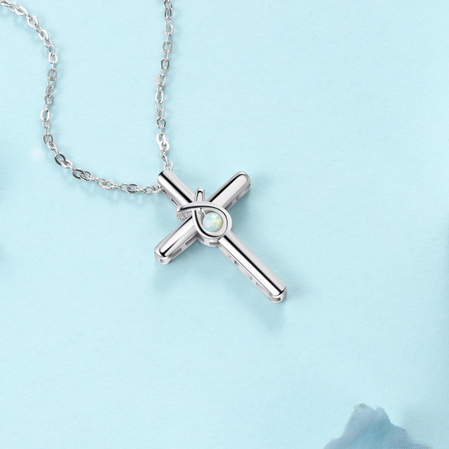 925 Sterling Silver Cross Shape with White Opal Stone Pendant Necklaces for Women - Personalized Jewel
