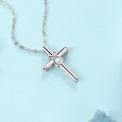 925 Sterling Silver Cross Shape with White Opal Stone Pendant Necklaces for Women - Personalized Jewel