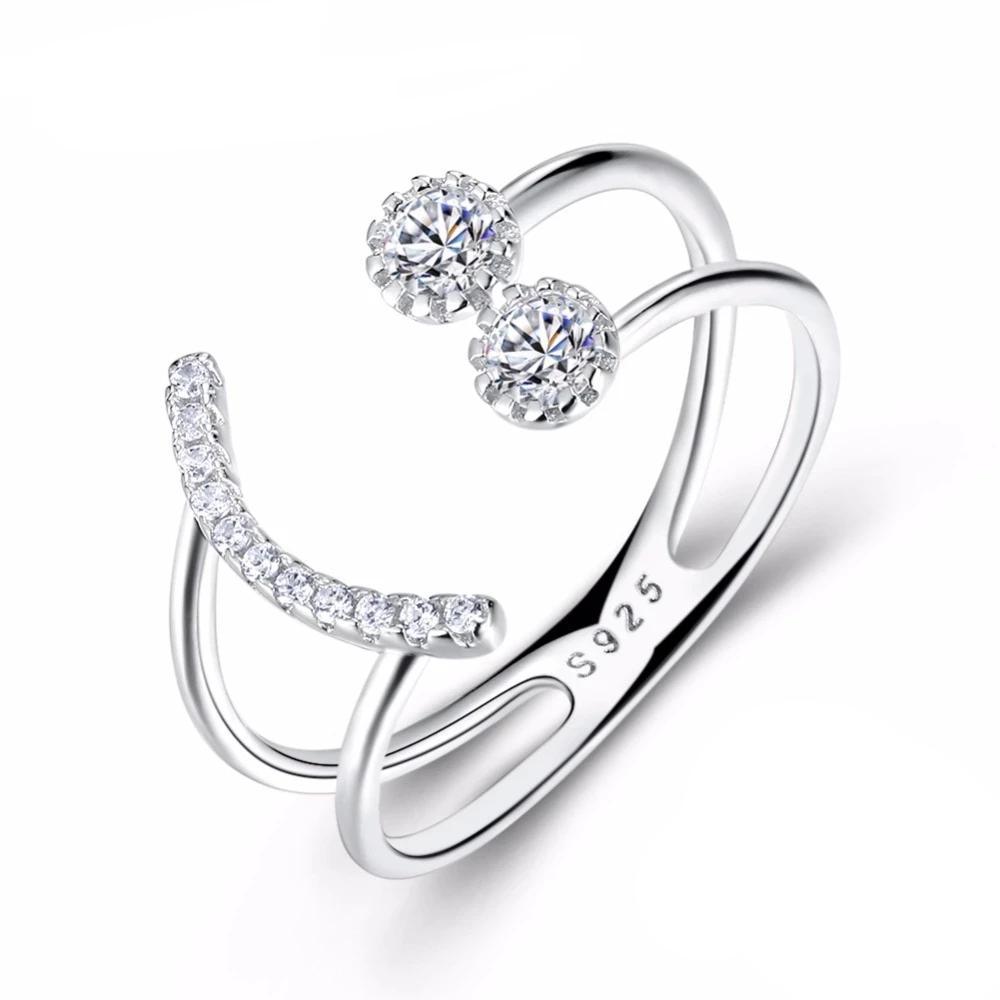 925 Sterling Silver Crystal Rings for Women with Smiley Geometric Pattern – Trendy Party Jewelry - Personalized Jewel
