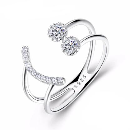 925 Sterling Silver Crystal Rings for Women with Smiley Geometric Pattern – Trendy Party Jewelry - Personalized Jewel