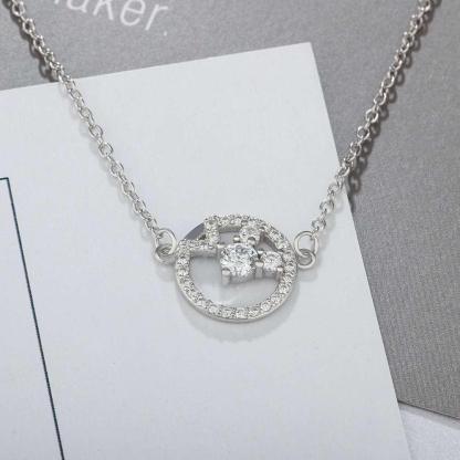 925 Sterling Silver Cubic Zirconia Geometric Pattern Pendant Necklace, Trendy Jewelry for Women - Personalized Jewel