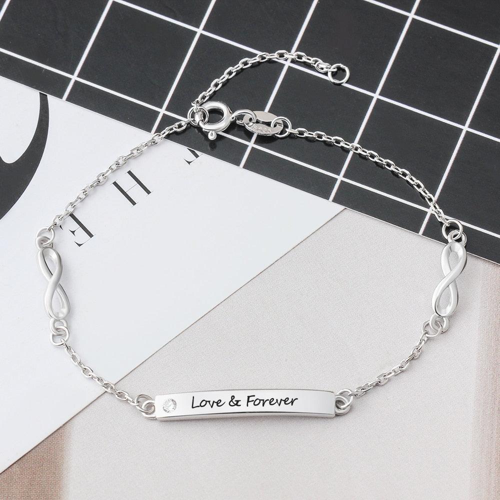925 Sterling Silver Customize Engrave Name Bar Bracelets for Women - Personalized Jewel
