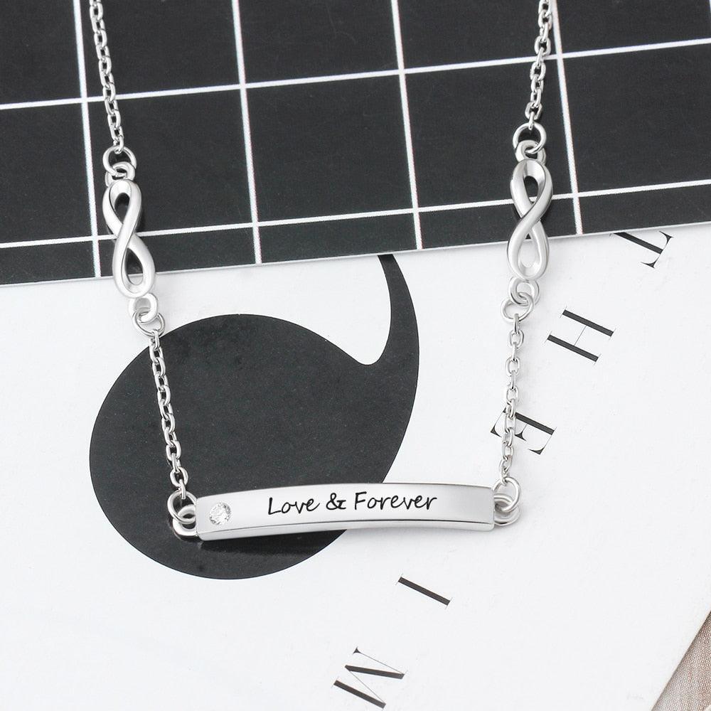 925 Sterling Silver Customize Engrave Name Bar Bracelets for Women - Personalized Jewel