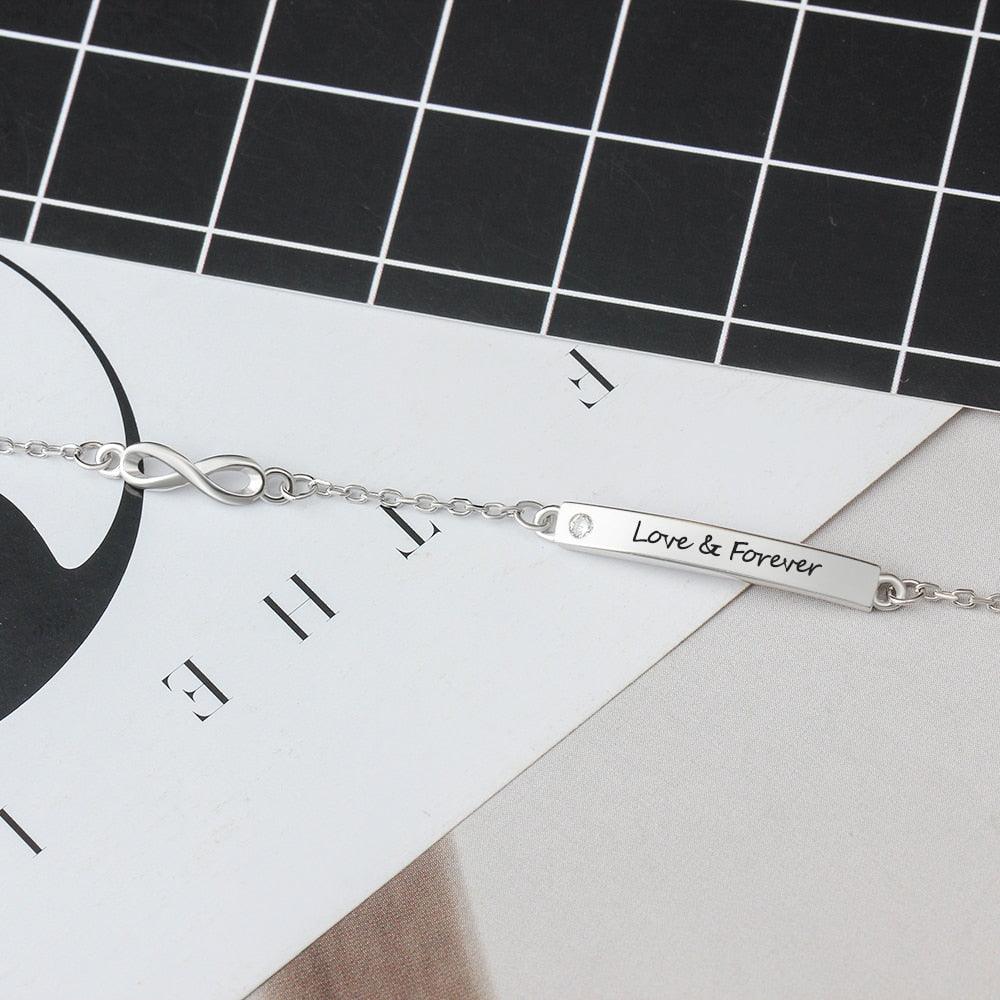 925 Sterling Silver Customize Engrave Name Bar Bracelets for Women - Personalized Jewel