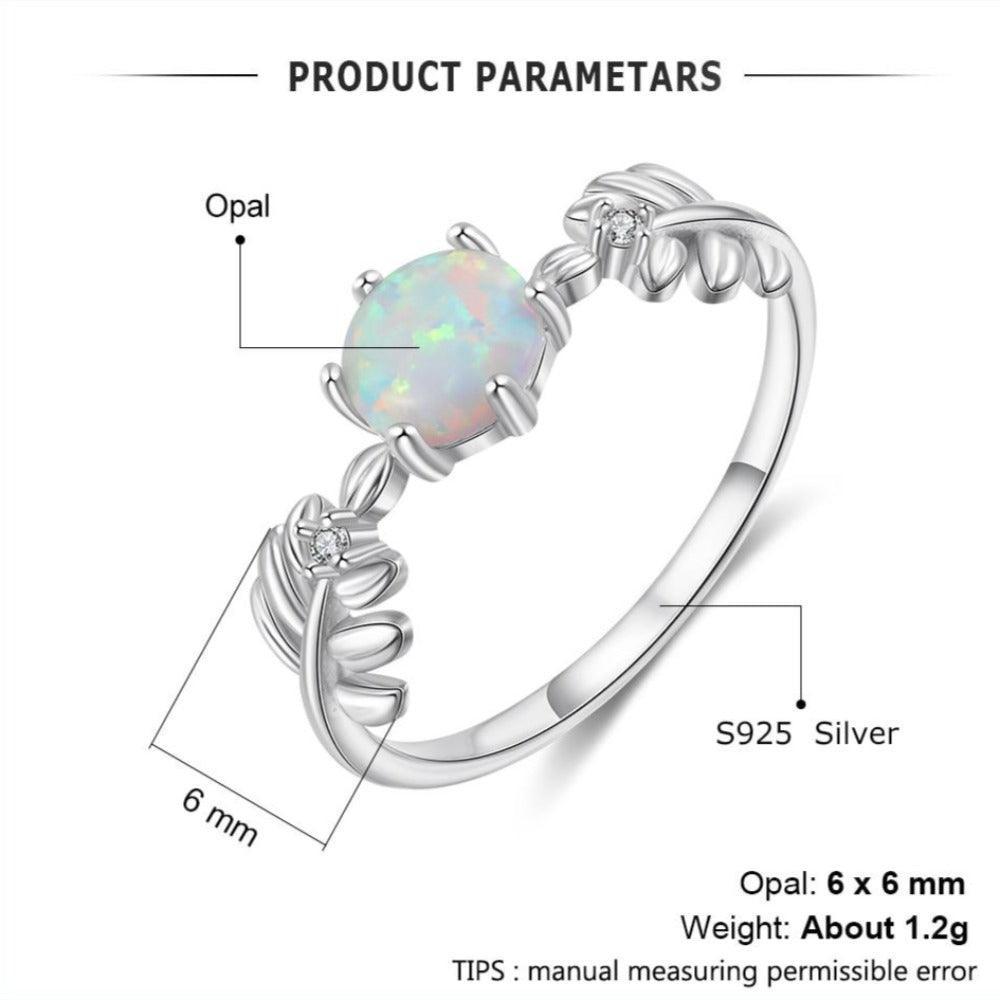 925 Sterling Silver Cute Branch Engagement Ring with Round White Opal Stone - Personalized Jewel