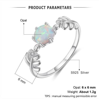 925 Sterling Silver Cute Branch Engagement Ring with Round White Opal Stone - Personalized Jewel