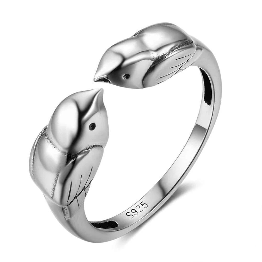 925 Sterling Silver Double Little Birds Vintage Ring for Women, Cute Style Fashion Jewelry Gift - Personalized Jewel