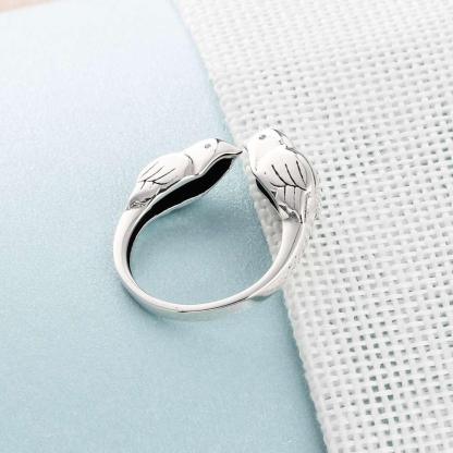 925 Sterling Silver Double Little Birds Vintage Ring for Women, Cute Style Fashion Jewelry Gift - Personalized Jewel