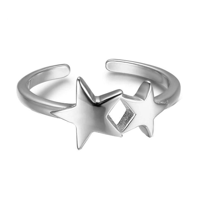 925 Sterling Silver Double Shining Stars Adjustable Ring, Trendy Style Gift for Women - Personalized Jewel