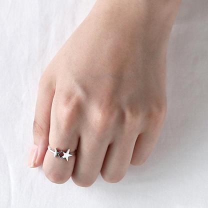 925 Sterling Silver Double Shining Stars Adjustable Ring, Trendy Style Gift for Women - Personalized Jewel